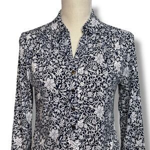 Charter Club Navy Floral 3/4 Sleeve Top Size Small